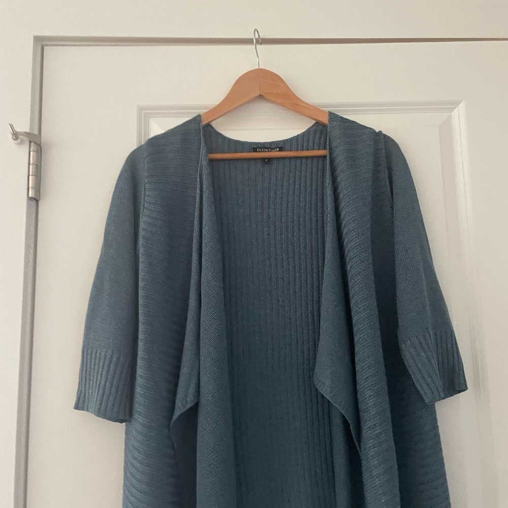 Eileen Fisher Silk Linen Melange Waterfall Cardigan Draped - Picture 6 of 7